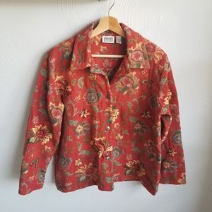 Vintage Chicos Embroidered Beaded Floral Tapestry Jacket